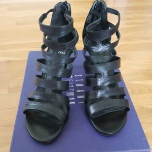 Stuart Weitzman black strappy mid heel sandal
